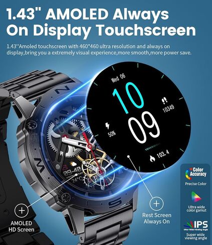 Smart Watches for Men(Dial/Answer Call),24/7 Heart Rate/SpO2 Sleep Monitor,1.43'' AMOLED Display,120+Sport Modes,Fitness Tracker,IP68 Waterproof Outdoor Smartwatch for Android iOS in Saudi Arabia