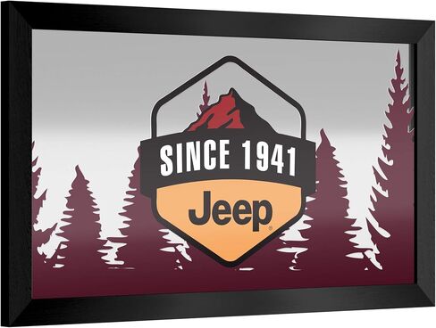 Trademark Global Framed Bar Mirror- Jeep Sunset Mountain, Glass Beer Sign, Ready-to-Hang Black Frame for Pub, Game Room, Garage or Man Cave in Saudi Arabia