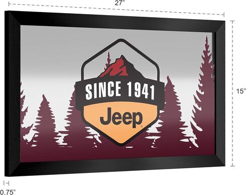 Trademark Global Framed Bar Mirror- Jeep Sunset Mountain, Glass Beer Sign, Ready-to-Hang Black Frame for Pub, Game Room, Garage or Man Cave in Saudi Arabia