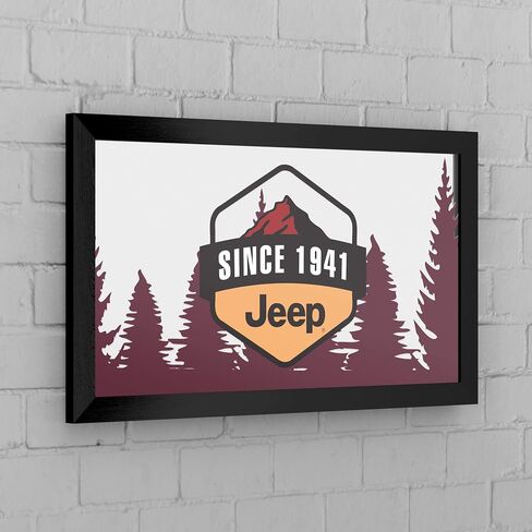 Trademark Global Framed Bar Mirror- Jeep Sunset Mountain, Glass Beer Sign, Ready-to-Hang Black Frame for Pub, Game Room, Garage or Man Cave in Saudi Arabia