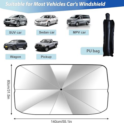 Car Windshield Sun Shade Umbrella for Car Front Windshield with Bendable Handle, Car Umbrella Sun Shade Block UV & Heat, Car Windshield Umbrella Fit Sedan SUV Pickup Most Vehicles in Saudi Arabia