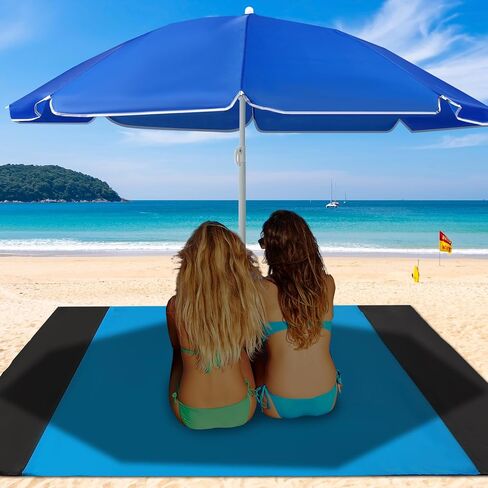 Beach Blanket with Umbrella Set 6 ft Beach Umbrella with Sand Anchor UV Protection 79 x 83 Inch Extra Large Sandproof Beach Mat with 4 Stakes for 3-5 Adults for Travel Camping Hiking Picnic in Saudi Arabia