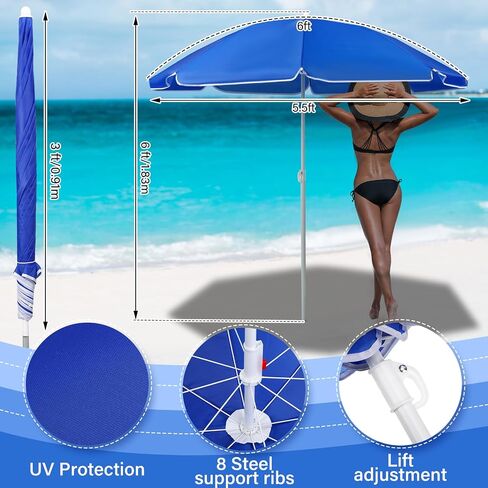 Beach Blanket with Umbrella Set 6 ft Beach Umbrella with Sand Anchor UV Protection 79 x 83 Inch Extra Large Sandproof Beach Mat with 4 Stakes for 3-5 Adults for Travel Camping Hiking Picnic in Saudi Arabia