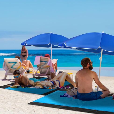 Beach Blanket with Umbrella Set 6 ft Beach Umbrella with Sand Anchor UV Protection 79 x 83 Inch Extra Large Sandproof Beach Mat with 4 Stakes for 3-5 Adults for Travel Camping Hiking Picnic in Saudi Arabia