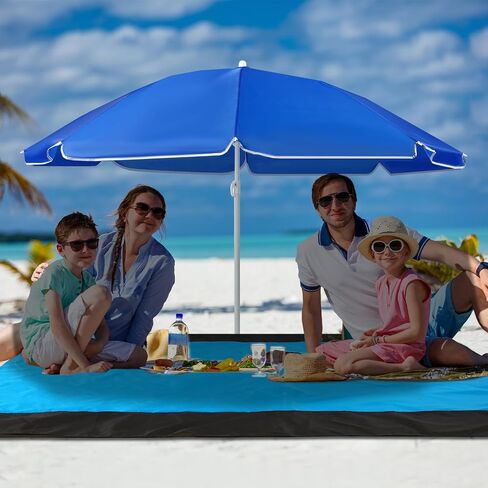 Beach Blanket with Umbrella Set 6 ft Beach Umbrella with Sand Anchor UV Protection 79 x 83 Inch Extra Large Sandproof Beach Mat with 4 Stakes for 3-5 Adults for Travel Camping Hiking Picnic in Saudi Arabia