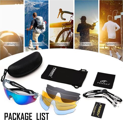 FEISEDY Sports Sunglasses, with 5 Lenses for Men Women, TR90 Lightweight, Baseball Cycling Motorcycle Running Golf B2940 in Saudi Arabia