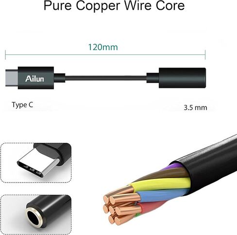 محول صوت Ailun USB C إلى 3.5 مم عالي الدقة من النوع C ذكر إلى أنثى مقبس Aux ستيريو سماعة رأس دونجل محول سلك كابل لأجهزة USB C in Kuwait