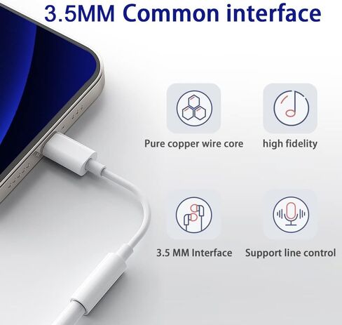 【2 Pack】 Lightning Connector to 3.5 mm Jack Adapter MFI Certification Headphone Adapter for iPhone AUX Audio Cable Splitter Compatible with iPhone 13 for All iOS Systems in Saudi Arabia