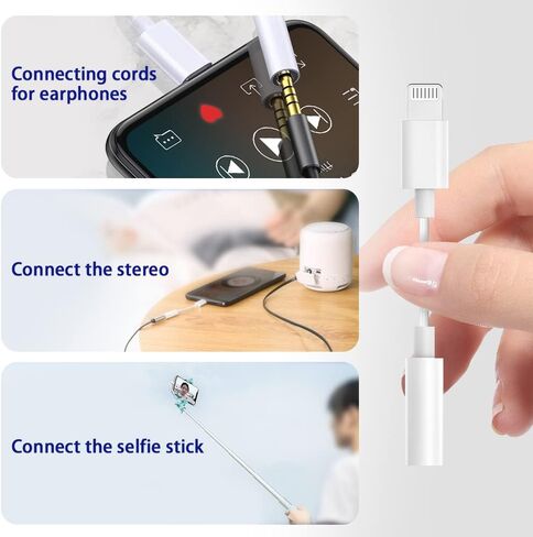 【2 Pack】 Lightning Connector to 3.5 mm Jack Adapter MFI Certification Headphone Adapter for iPhone AUX Audio Cable Splitter Compatible with iPhone 13 for All iOS Systems in Saudi Arabia