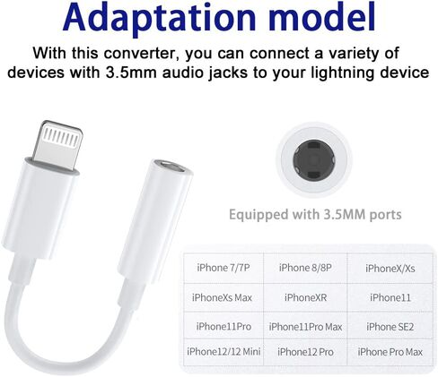 【2 Pack】 Lightning Connector to 3.5 mm Jack Adapter MFI Certification Headphone Adapter for iPhone AUX Audio Cable Splitter Compatible with iPhone 13 for All iOS Systems in Saudi Arabia