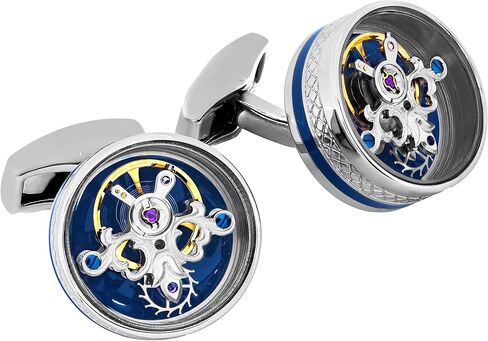Rhodium and Blue Enamel with 7 Jewel Tourbillon Movement Cufflinks in Kuwait