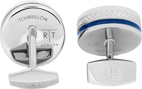 Rhodium and Blue Enamel with 7 Jewel Tourbillon Movement Cufflinks in Kuwait