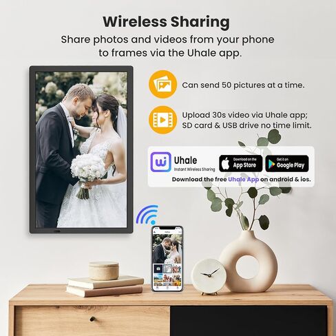 FANGOR إطار صور رقمي كبير مقاس 21.5 بوصة، إطار صور رقمي WiFi 1920 * 1080 FHD IPS مع جهاز تحكم عن بعد، إطار ذكي بتدوير تلقائي سعة 32 جيجابايت مثبت على الحائط، مشاركة الصور/مقاطع الفيديو عبر تطبيق Uhale/USB/SD in Kuwait