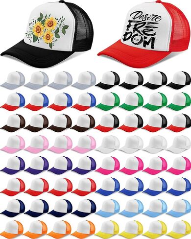 64 Pcs Unisex Sublimation Blank Mesh Trucker Hat 16 Colors Bulk DIY Adjustable Plain Polyester Baseball Caps Colored Summer Trucker Cap for Men Women Embroidery Printing Outdoor Sports Supplies in Saudi Arabia