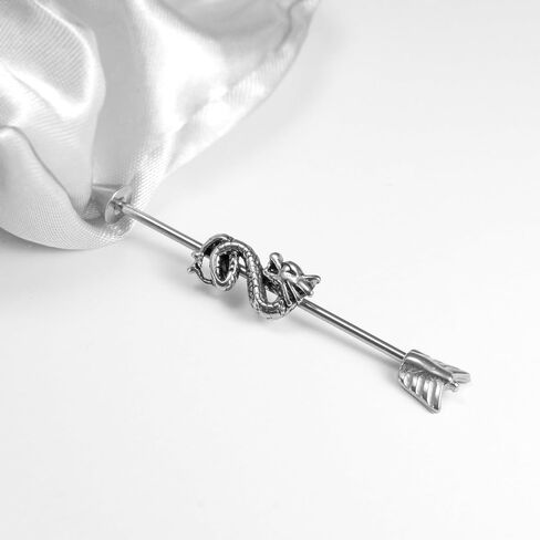 16G 2PCs 3PCs Industrial Piercing Jewelry Surgical Steel, Industrial Bar Piercing, Snake Dragon Heartbeat Industrial Piercing Kit for Women and Men in Saudi Arabia