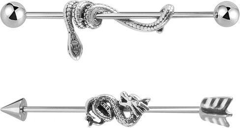 16G 2PCs 3PCs Industrial Piercing Jewelry Surgical Steel, Industrial Bar Piercing, Snake Dragon Heartbeat Industrial Piercing Kit for Women and Men in Saudi Arabia