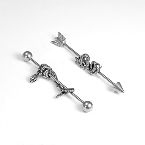 16G 2PCs 3PCs Industrial Piercing Jewelry Surgical Steel, Industrial Bar Piercing, Snake Dragon Heartbeat Industrial Piercing Kit for Women and Men in Saudi Arabia