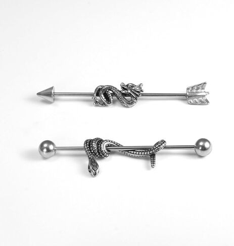 16G 2PCs 3PCs Industrial Piercing Jewelry Surgical Steel, Industrial Bar Piercing, Snake Dragon Heartbeat Industrial Piercing Kit for Women and Men in Saudi Arabia