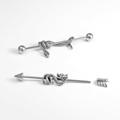 16G 2PCs 3PCs Industrial Piercing Jewelry Surgical Steel, Industrial Bar Piercing, Snake Dragon Heartbeat Industrial Piercing Kit for Women and Men in Saudi Arabia
