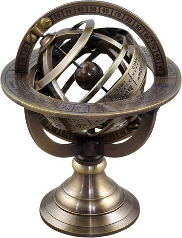 بحري خمر النحاس اليدوية Armillary العتيقة المجال العالم منقوشة الكرة الأرضية السماوية، القراصنة العتيقة ديكور السفينة (4.4 "X3.2"، النحاس) in Kuwait