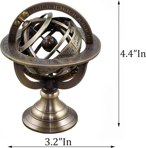 بحري خمر النحاس اليدوية Armillary العتيقة المجال العالم منقوشة الكرة الأرضية السماوية، القراصنة العتيقة ديكور السفينة (4.4 "X3.2"، النحاس) in Kuwait