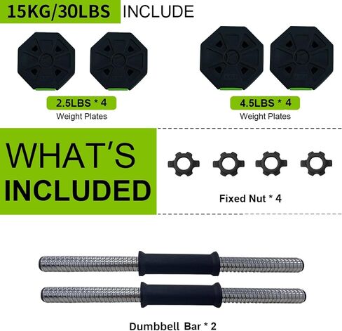 Adjustable Dumbbell Set,Adjustable Dumbbell Set with Iron Handle,30lbs/44lbs Weight Set Used as Dumbbell, Barbell for Home Gym,Green and Black,Octagon Head in Saudi Arabia