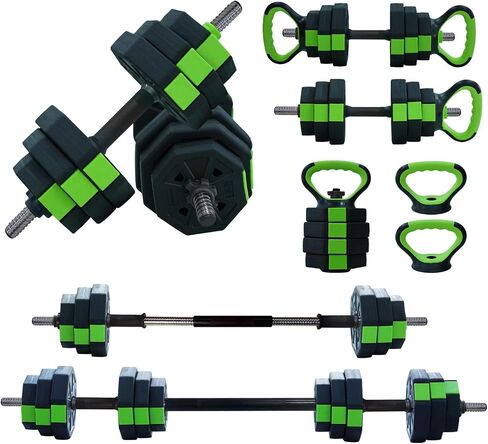 Adjustable Dumbbell Set,Adjustable Dumbbell Set with Iron Handle,30lbs/44lbs Weight Set Used as Dumbbell, Barbell for Home Gym,Green and Black,Octagon Head in Saudi Arabia