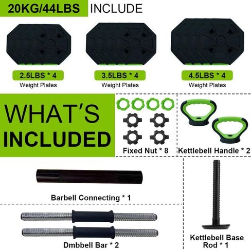 Adjustable Dumbbell Set,Adjustable Dumbbell Set with Iron Handle,30lbs/44lbs Weight Set Used as Dumbbell, Barbell for Home Gym,Green and Black,Octagon Head in Saudi Arabia