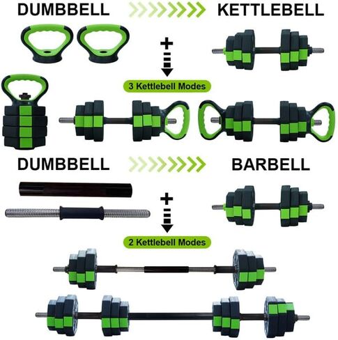 Adjustable Dumbbell Set,Adjustable Dumbbell Set with Iron Handle,30lbs/44lbs Weight Set Used as Dumbbell, Barbell for Home Gym,Green and Black,Octagon Head in Saudi Arabia