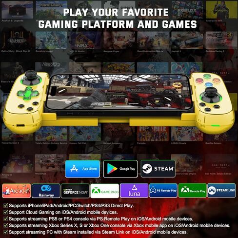 وحدة تحكم الهاتف Joso لأجهزة iPhone/Android/PC، وحدة تحكم الألعاب اللاسلكية D7 للتبديل/PS3/PS4 مع عصا التحكم في القاعة/Turbo/6-Axis Gyro/Dual Motor، وحدة تحكم iOS Android تدعم الألعاب السحابية/اللعب عن بعد in Kuwait