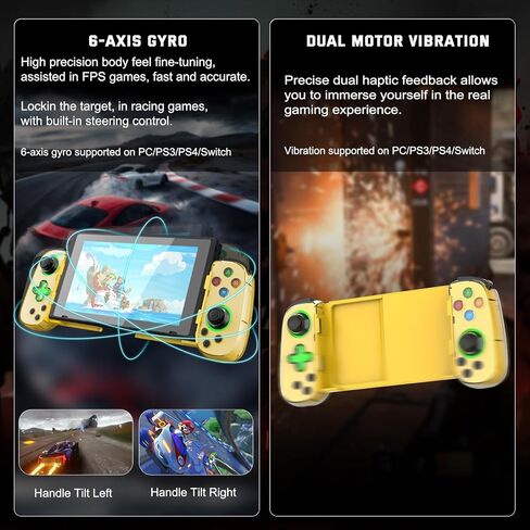 وحدة تحكم الهاتف Joso لأجهزة iPhone/Android/PC، وحدة تحكم الألعاب اللاسلكية D7 للتبديل/PS3/PS4 مع عصا التحكم في القاعة/Turbo/6-Axis Gyro/Dual Motor، وحدة تحكم iOS Android تدعم الألعاب السحابية/اللعب عن بعد in Kuwait