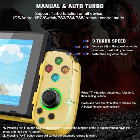وحدة تحكم الهاتف Joso لأجهزة iPhone/Android/PC، وحدة تحكم الألعاب اللاسلكية D7 للتبديل/PS3/PS4 مع عصا التحكم في القاعة/Turbo/6-Axis Gyro/Dual Motor، وحدة تحكم iOS Android تدعم الألعاب السحابية/اللعب عن بعد in Kuwait