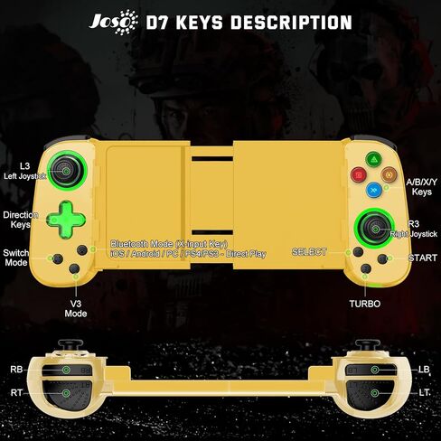 وحدة تحكم الهاتف Joso لأجهزة iPhone/Android/PC، وحدة تحكم الألعاب اللاسلكية D7 للتبديل/PS3/PS4 مع عصا التحكم في القاعة/Turbo/6-Axis Gyro/Dual Motor، وحدة تحكم iOS Android تدعم الألعاب السحابية/اللعب عن بعد in Kuwait