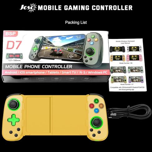وحدة تحكم الهاتف Joso لأجهزة iPhone/Android/PC، وحدة تحكم الألعاب اللاسلكية D7 للتبديل/PS3/PS4 مع عصا التحكم في القاعة/Turbo/6-Axis Gyro/Dual Motor، وحدة تحكم iOS Android تدعم الألعاب السحابية/اللعب عن بعد in Kuwait