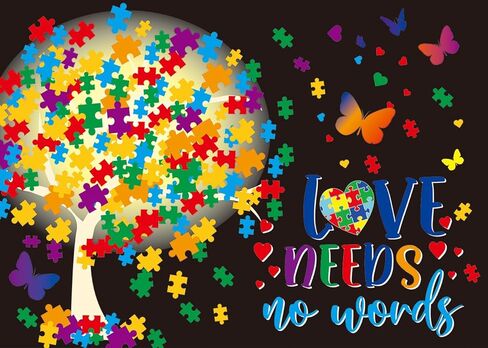 خلفية الوعي بالتوحد، لون الفراشة، لغز شجرة الضوء، الحب لا يحتاج إلى كلمات، خلفية التصوير الفوتوغرافي، شهر التوحد، أبريل، قبول فهم ديكور الحب، 7x5FT in Kuwait