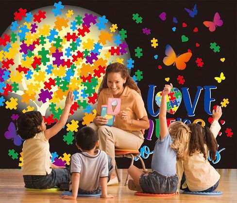 خلفية الوعي بالتوحد، لون الفراشة، لغز شجرة الضوء، الحب لا يحتاج إلى كلمات، خلفية التصوير الفوتوغرافي، شهر التوحد، أبريل، قبول فهم ديكور الحب، 7x5FT in Kuwait