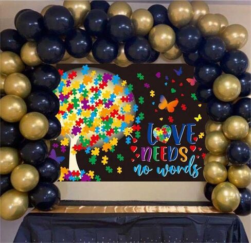خلفية الوعي بالتوحد، لون الفراشة، لغز شجرة الضوء، الحب لا يحتاج إلى كلمات، خلفية التصوير الفوتوغرافي، شهر التوحد، أبريل، قبول فهم ديكور الحب، 7x5FT in Kuwait