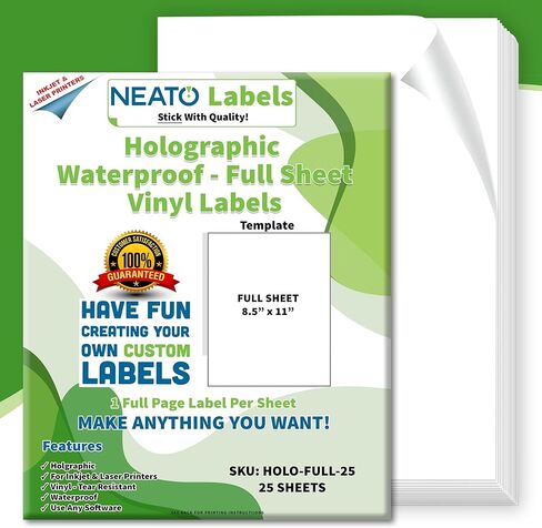 Holographic Vinyl Sticker Paper - 10 Sheets - Self-Adhesive, Waterproof, Tear-Resistant Custom Labels for Inkjet & Laser Printers, All Cutting Machines - Customizable Full Sheet Stickers in Saudi Arabia