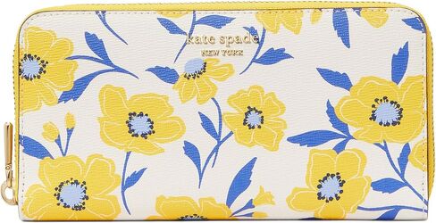 محفظة Kate Spade New York النسائية Morgan Sunshine مطبوعة بسحاب من مادة PVC بسحاب حول القارية، لون كريمي متعدد، يمكن حملها مقاس 20 بوصة in Kuwait