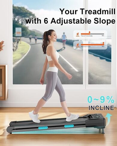 Walking Pad with Incline Under Desk Treadmill for Home & Office Fitness with LCD Display & Remote Control Dual Shock Absorbing Portable Treadmill with 6 Adjustable Inclines 265LB Max Weight in Saudi Arabia