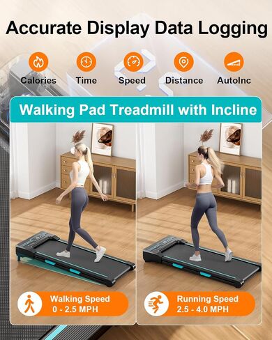 Walking Pad with Incline Under Desk Treadmill for Home & Office Fitness with LCD Display & Remote Control Dual Shock Absorbing Portable Treadmill with 6 Adjustable Inclines 265LB Max Weight in Saudi Arabia