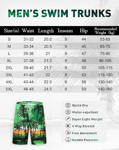 APTRO Men's Swim Trunks Long Palm Board Shorts Beach Swimwear #D1701 Green M in Kuwait