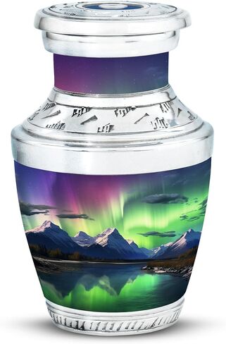 Aurora Borealis Over Nountains and River in Front - Memorial Keepsake urns - Urn Adult Human Ashes - 3 Inch - Pack of 1 - Cremation Burial urns - Urn for Ashes for Men - Urns for dad - Mini Urn in Saudi Arabia