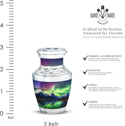 Aurora Borealis Over Nountains and River in Front - Memorial Keepsake urns - Urn Adult Human Ashes - 3 Inch - Pack of 1 - Cremation Burial urns - Urn for Ashes for Men - Urns for dad - Mini Urn in Saudi Arabia