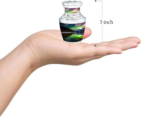 Aurora Borealis Over Nountains and River in Front - Memorial Keepsake urns - Urn Adult Human Ashes - 3 Inch - Pack of 1 - Cremation Burial urns - Urn for Ashes for Men - Urns for dad - Mini Urn in Saudi Arabia
