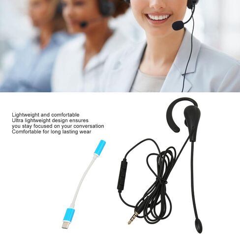 Headset with Mic Noise Cancelling, Single Ear Hook Type Headset for Call Center, Wire Headphone Computer Ear Hook Earpiece Support Volume Adjustment (Type-C) in Kuwait