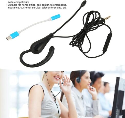 Headset with Mic Noise Cancelling, Single Ear Hook Type Headset for Call Center, Wire Headphone Computer Ear Hook Earpiece Support Volume Adjustment (Type-C) in Kuwait