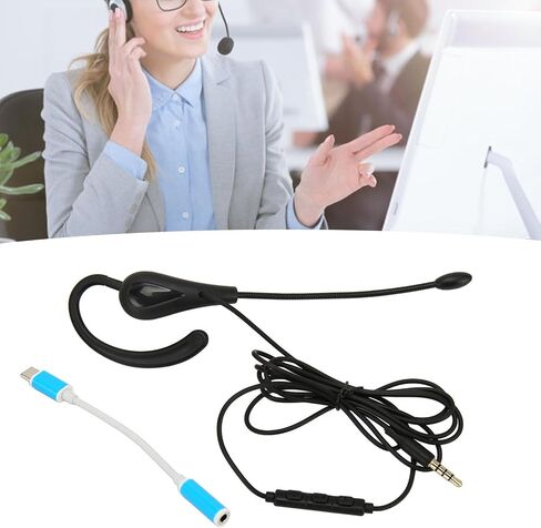 Headset with Mic Noise Cancelling, Single Ear Hook Type Headset for Call Center, Wire Headphone Computer Ear Hook Earpiece Support Volume Adjustment (Type-C) in Kuwait