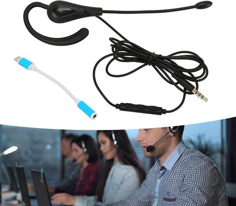 Headset with Mic Noise Cancelling, Single Ear Hook Type Headset for Call Center, Wire Headphone Computer Ear Hook Earpiece Support Volume Adjustment (Type-C) in Kuwait