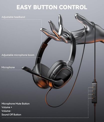 LEVN Headset with Mic,Computer Headset with Microphone,Usb Headset with Microphone,Wired Headset for Work from Home/Open Office/Call Center with Noise Cancelling,Super Lightweight Design for Long Wear in Kuwait